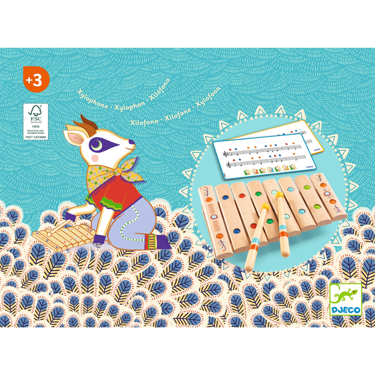 Djeco Instrumentos musicales ilófono Infantil de Madera 8 Notas – Animambo - Djeco DJ06037