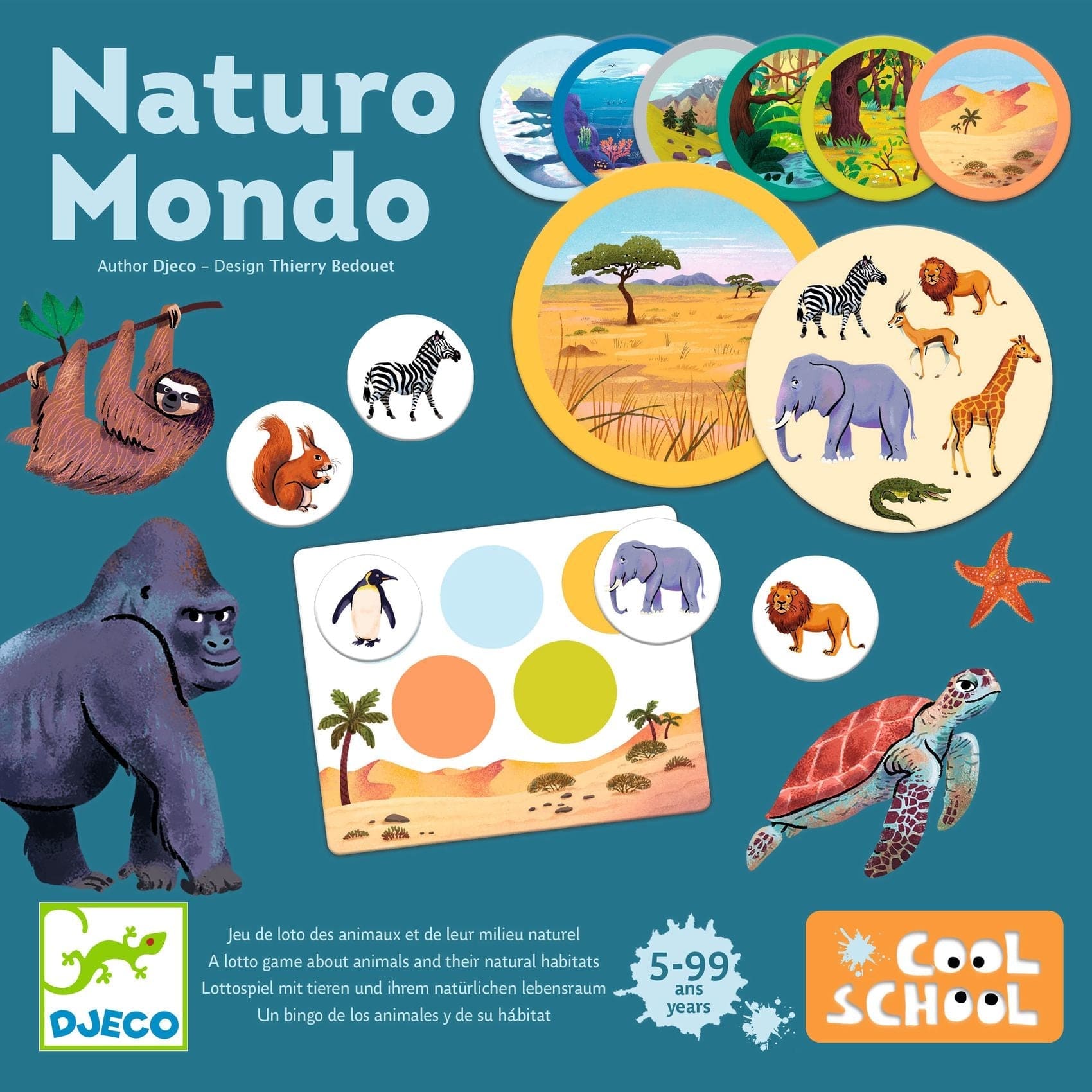 DJECO Juegos de memoria y lógica Bingo Naturo Mondo (dudas de tamaño y cantidad de fichas de animales) DJ00810
