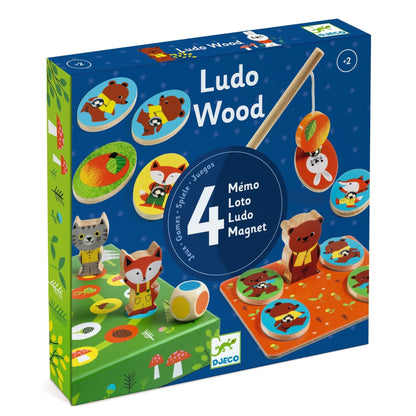 Djeco Juegos de mesa Set 4 juegos Ludo Wood - Djeco DJ01628