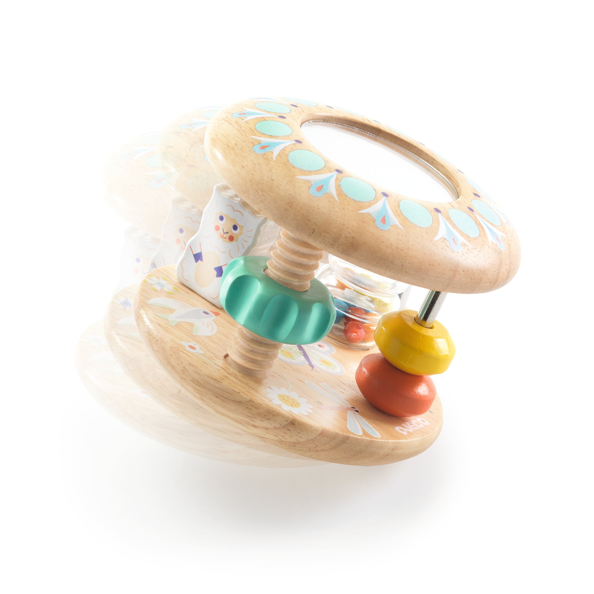 Djeco Juguetes de actividades para bebés Sonajero de Madera BabyTutti – Juguete Sensorial 6 en 1 - Djeco DJ06184