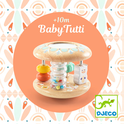 Djeco Juguetes de actividades para bebés Sonajero de Madera BabyTutti – Juguete Sensorial 6 en 1 - Djeco DJ06184