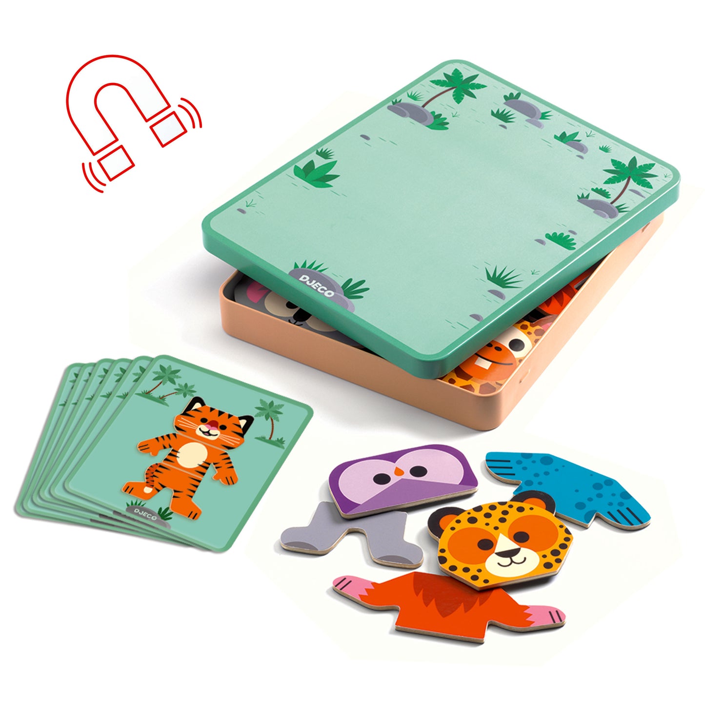 DJECO Puzzles y encajes Juego Magnético Mix & Match Inzebox – Animales- DJECO DJ03070