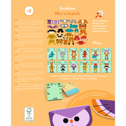 DJECO Puzzles y encajes Juego Magnético Mix & Match Inzebox – Animales- DJECO DJ03070