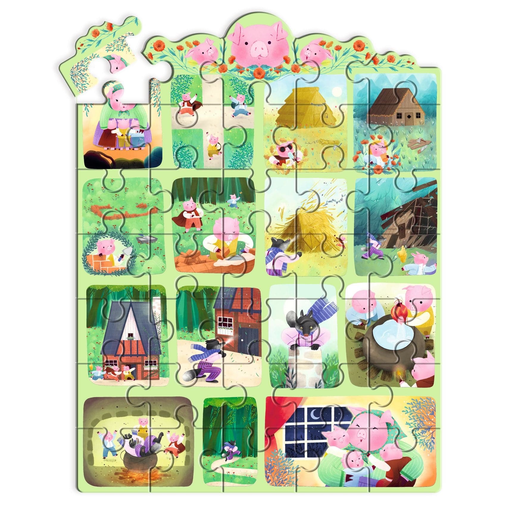 DJECO Puzzles y encajes Puzzle de Historia Los Tres Cerditos 35 piezas - Djeco DJ07051