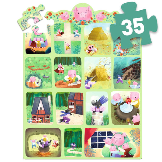 DJECO Puzzles y encajes Puzzle de Historia Los Tres Cerditos 35 piezas - Djeco DJ07051