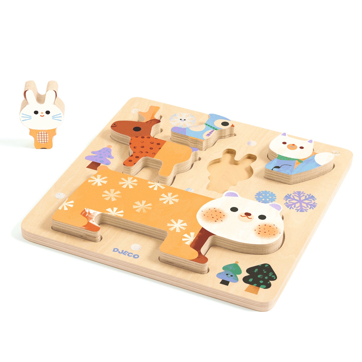 DJECO Puzzles y encajes Puzzle de Madera Apilable WoodyStack – Animales- DJECO DJ01090