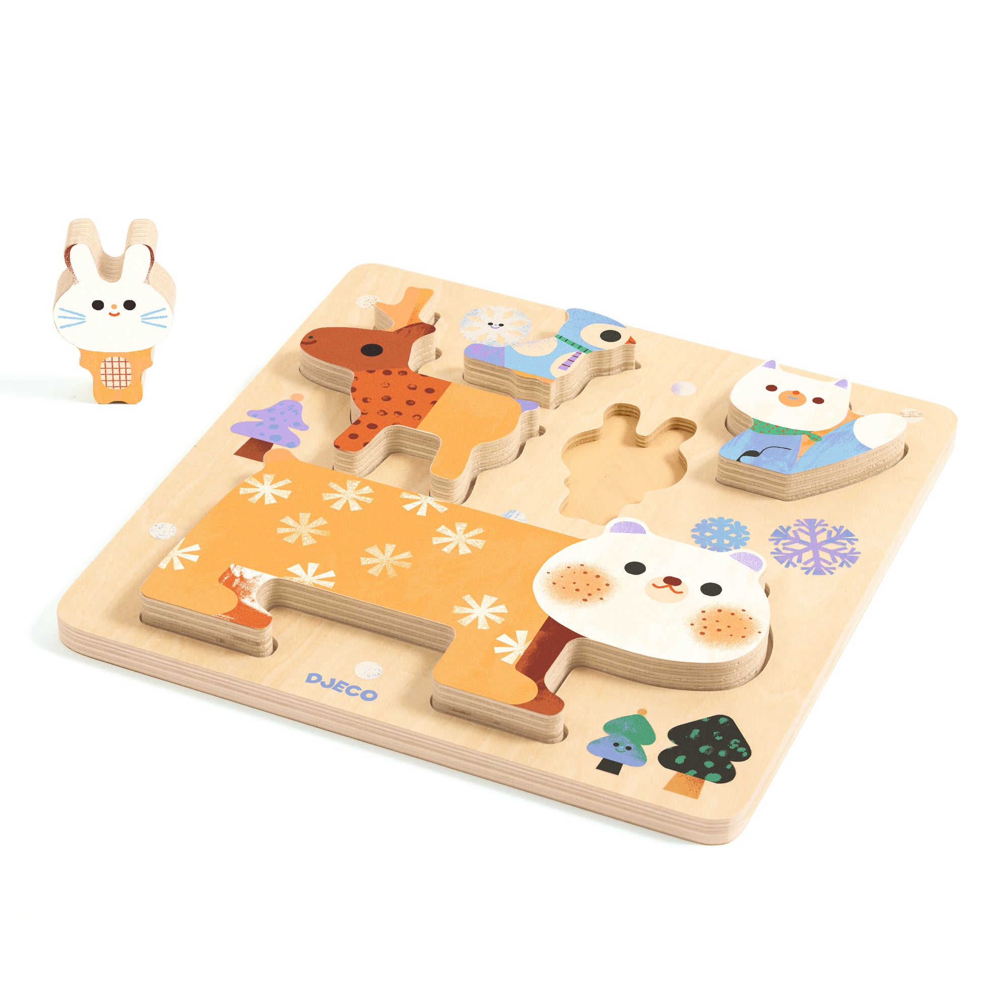 DJECO Puzzles y encajes Puzzle de Madera Apilable WoodyStack – Animales- DJECO DJ01090
