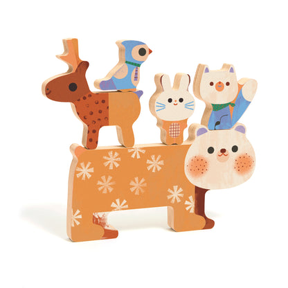 DJECO Puzzles y encajes Puzzle de Madera Apilable WoodyStack – Animales- DJECO DJ01090