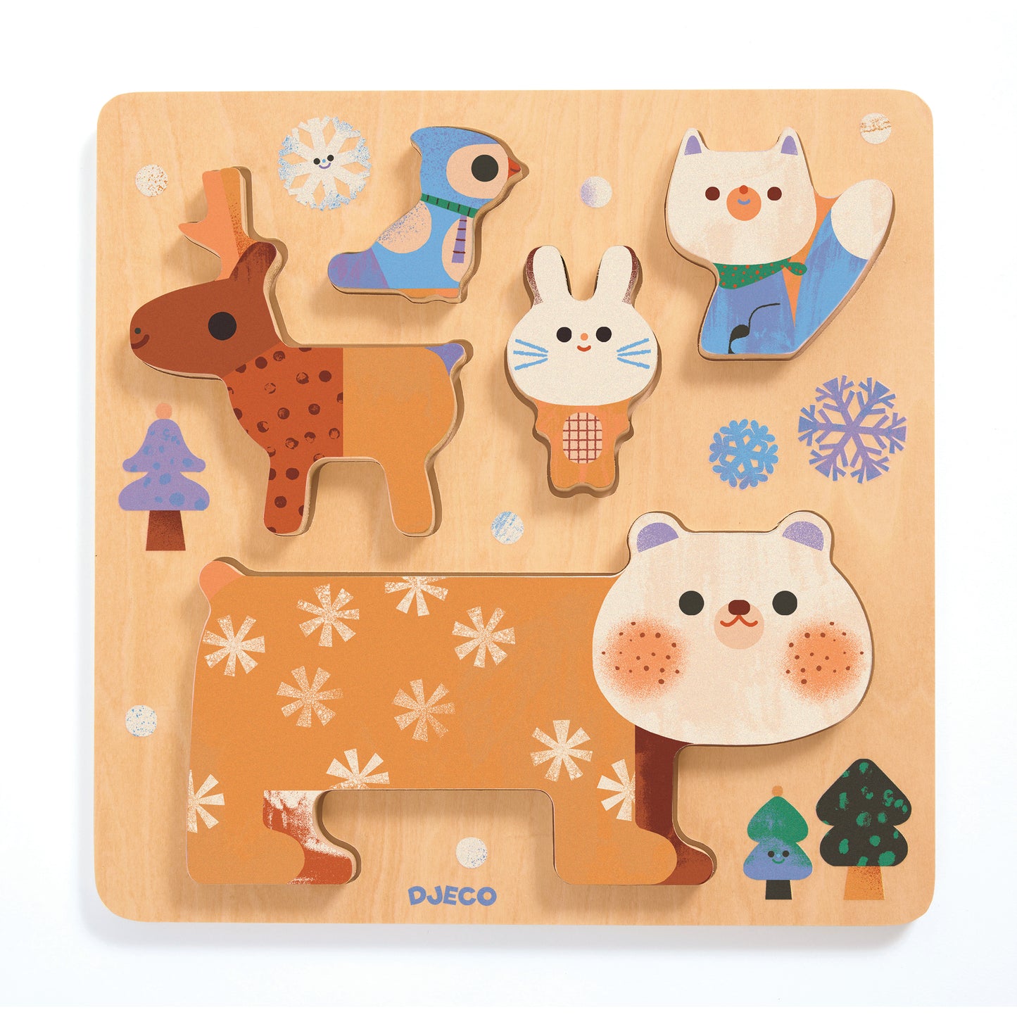 DJECO Puzzles y encajes Puzzle de Madera Apilable WoodyStack – Animales- DJECO DJ01090