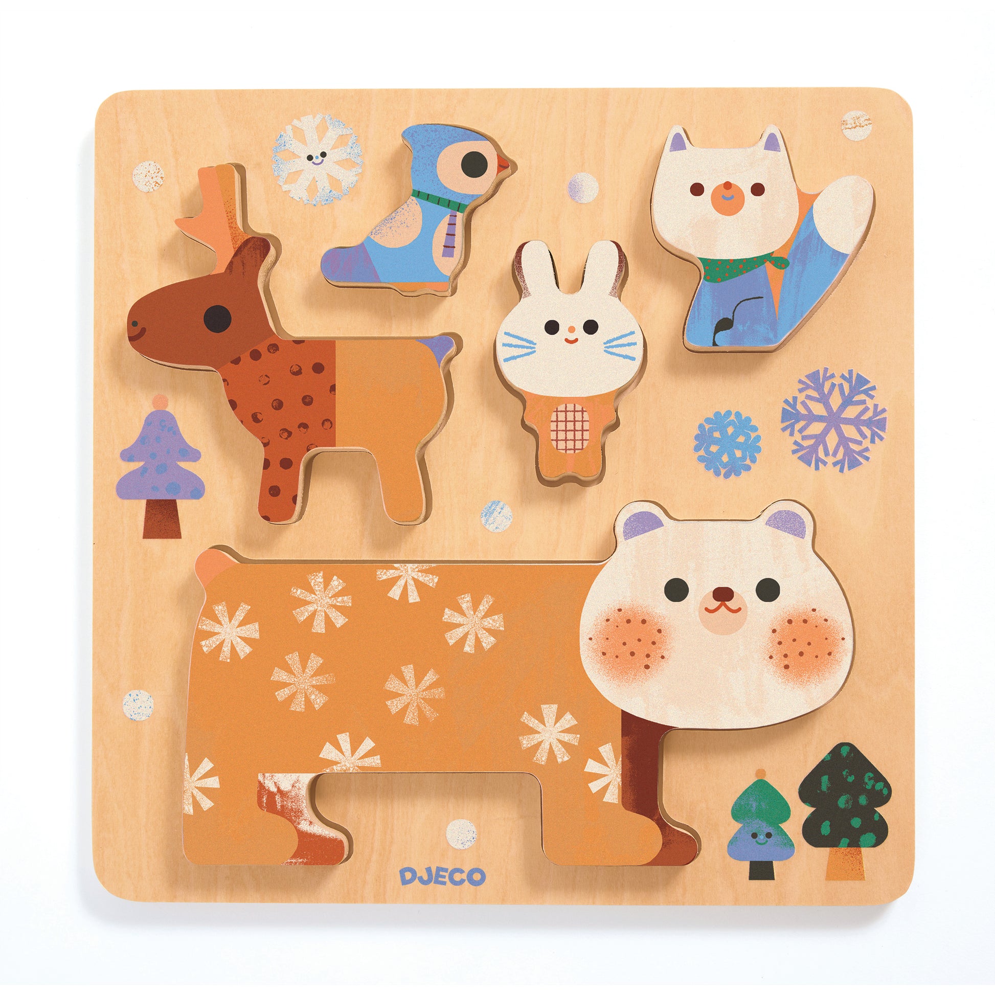 DJECO Puzzles y encajes Puzzle de Madera Apilable WoodyStack – Animales- DJECO DJ01090