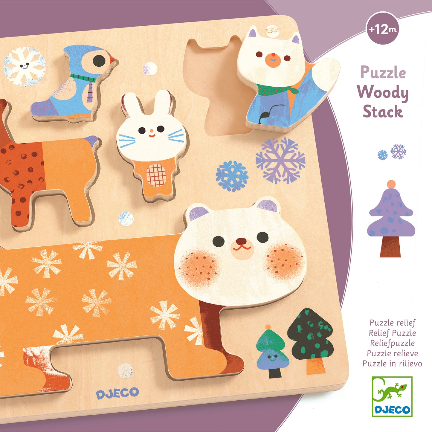DJECO Puzzles y encajes Puzzle de Madera Apilable WoodyStack – Animales- DJECO DJ01090