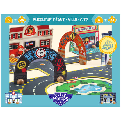 Djeco Puzzles y encajes Puzzle Gigante 3D Puzzl’Up Ciudad – Circuito Crazy Motors- Djeco DJ05499