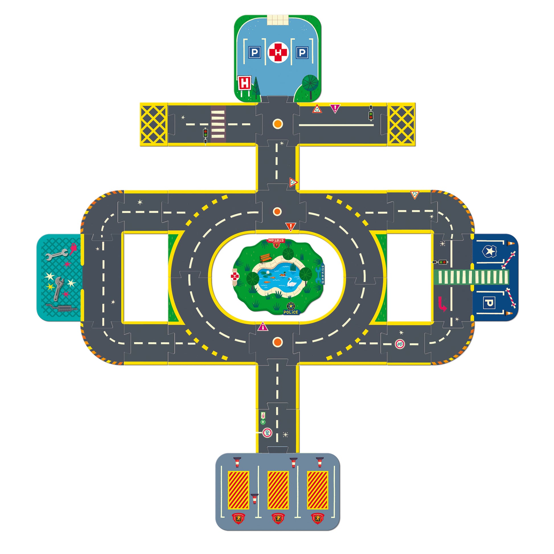 Djeco Puzzles y encajes Puzzle Gigante 3D Puzzl’Up Ciudad – Circuito Crazy Motors- Djeco DJ05499