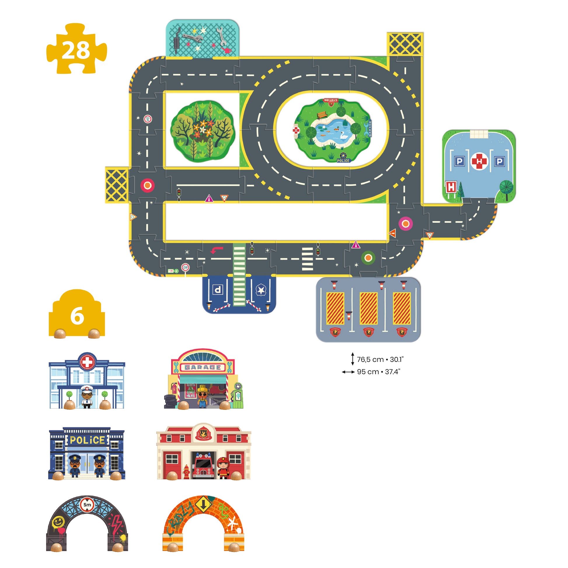 Djeco Puzzles y encajes Puzzle Gigante 3D Puzzl’Up Ciudad – Circuito Crazy Motors- Djeco DJ05499