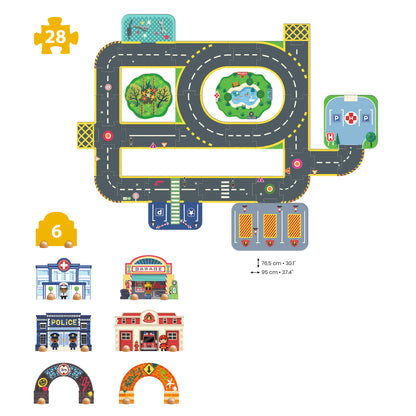 Djeco Puzzles y encajes Puzzle Gigante 3D Puzzl’Up Ciudad – Circuito Crazy Motors- Djeco DJ05499