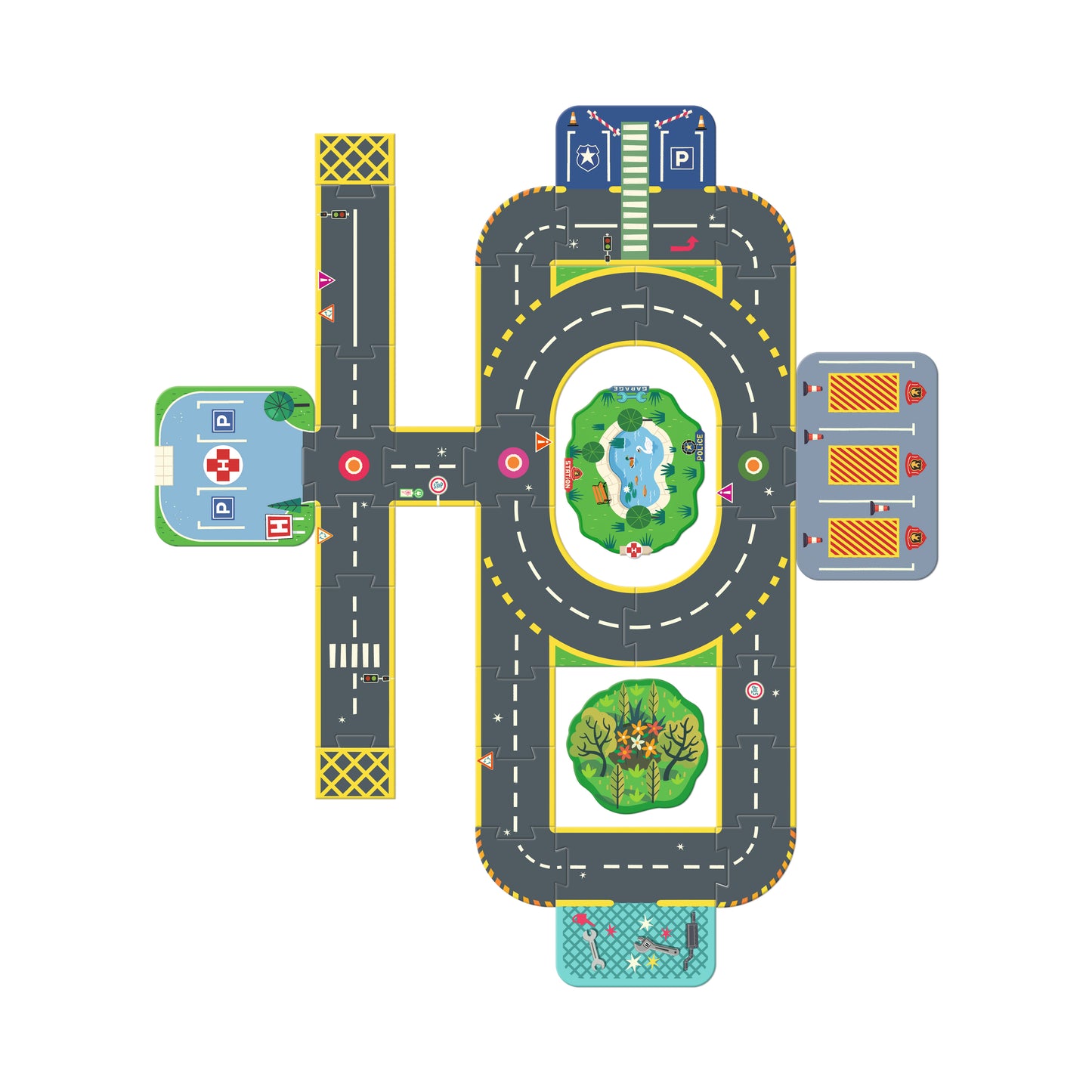 Djeco Puzzles y encajes Puzzle Gigante 3D Puzzl’Up Ciudad – Circuito Crazy Motors- Djeco DJ05499