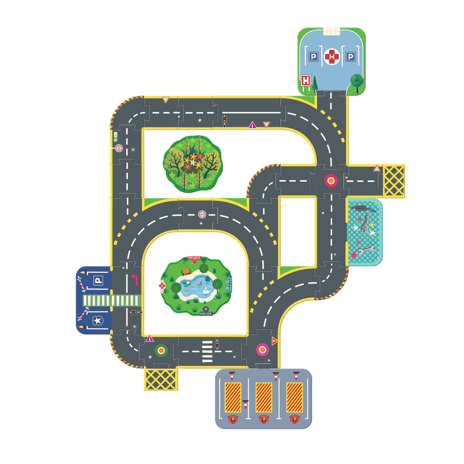 Djeco Puzzles y encajes Puzzle Gigante 3D Puzzl’Up Ciudad – Circuito Crazy Motors- Djeco DJ05499