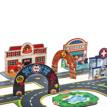 Djeco Puzzles y encajes Puzzle Gigante 3D Puzzl’Up Ciudad – Circuito Crazy Motors- Djeco DJ05499