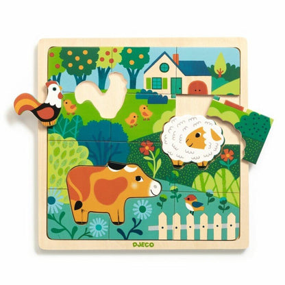 DJECO Puzzles y encajes Rompecabezas Puzzlo de la Granja 15 piezas - Djeco DJ01825