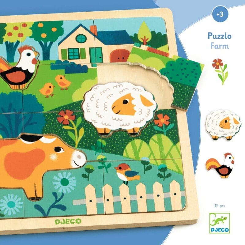 DJECO Puzzles y encajes Rompecabezas Puzzlo de la Granja 15 piezas - Djeco DJ01825