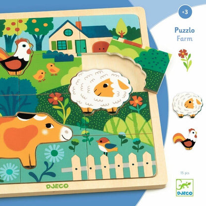 DJECO Puzzles y encajes Rompecabezas Puzzlo de la Granja 15 piezas - Djeco DJ01825