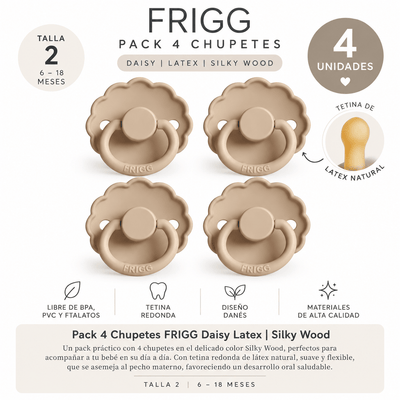 Pack 4 Chupetes FRIGG Daisy Látex Talla 2 Silky Wood