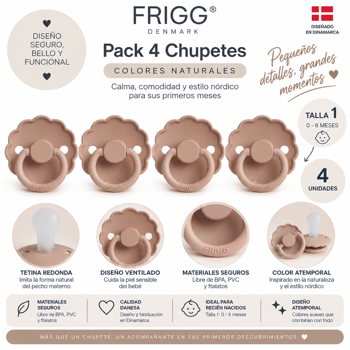 Frigg Chupete Pack 4 Chupetes FRIGG Daisy Silicona Talla 1 Blush FRI75021019x4