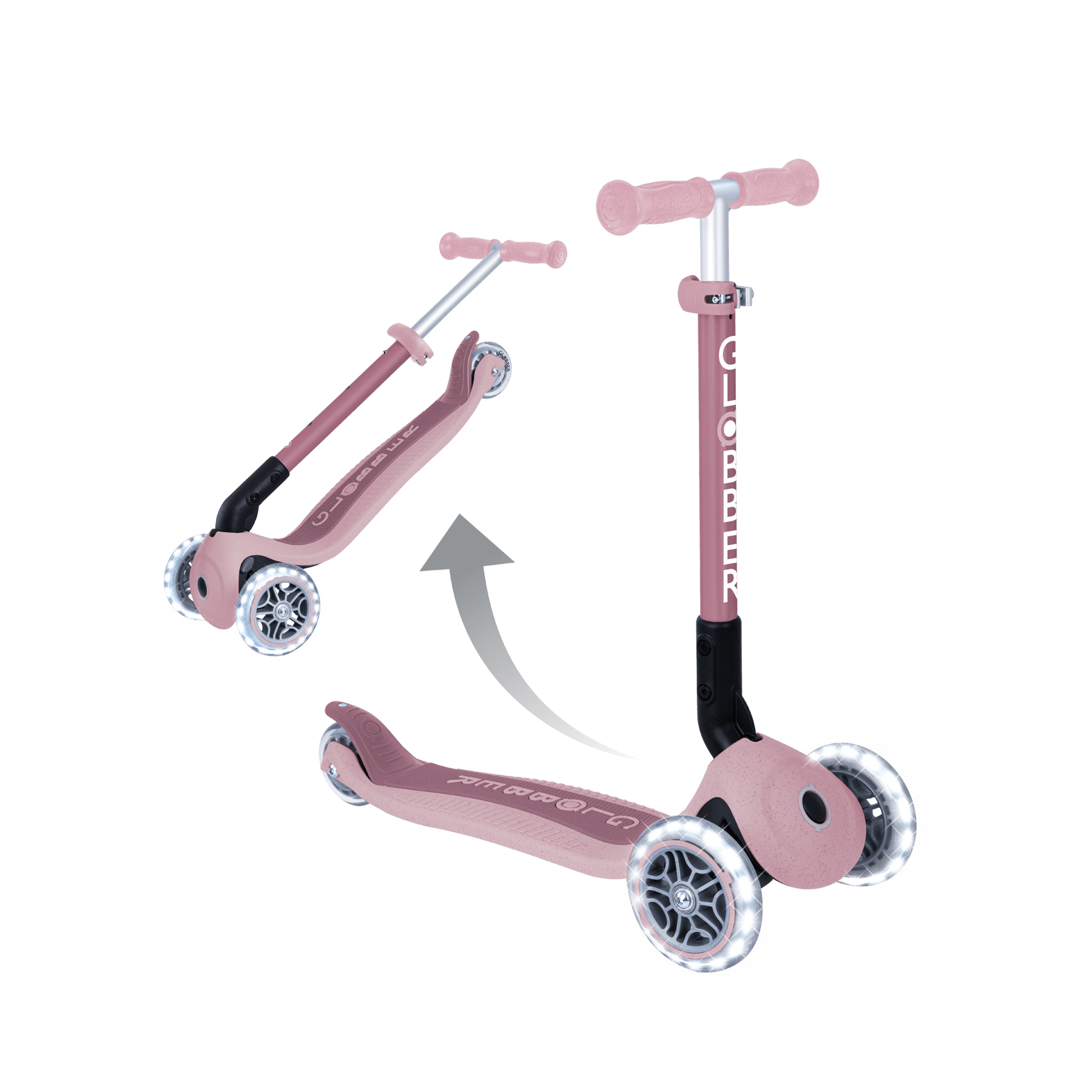 Globber Scooter Scooter Infantil 3 Ruedas Ecológico Plegable con Luces Berry - Globber 692-510-2