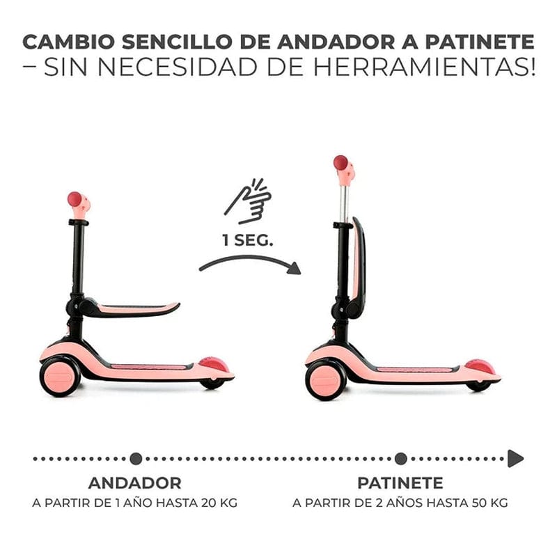 KINDERKRAFT Bicis Triciclo Scooter 2 EN 1 HALLEY Rosa Pink KRGOSW00BLK