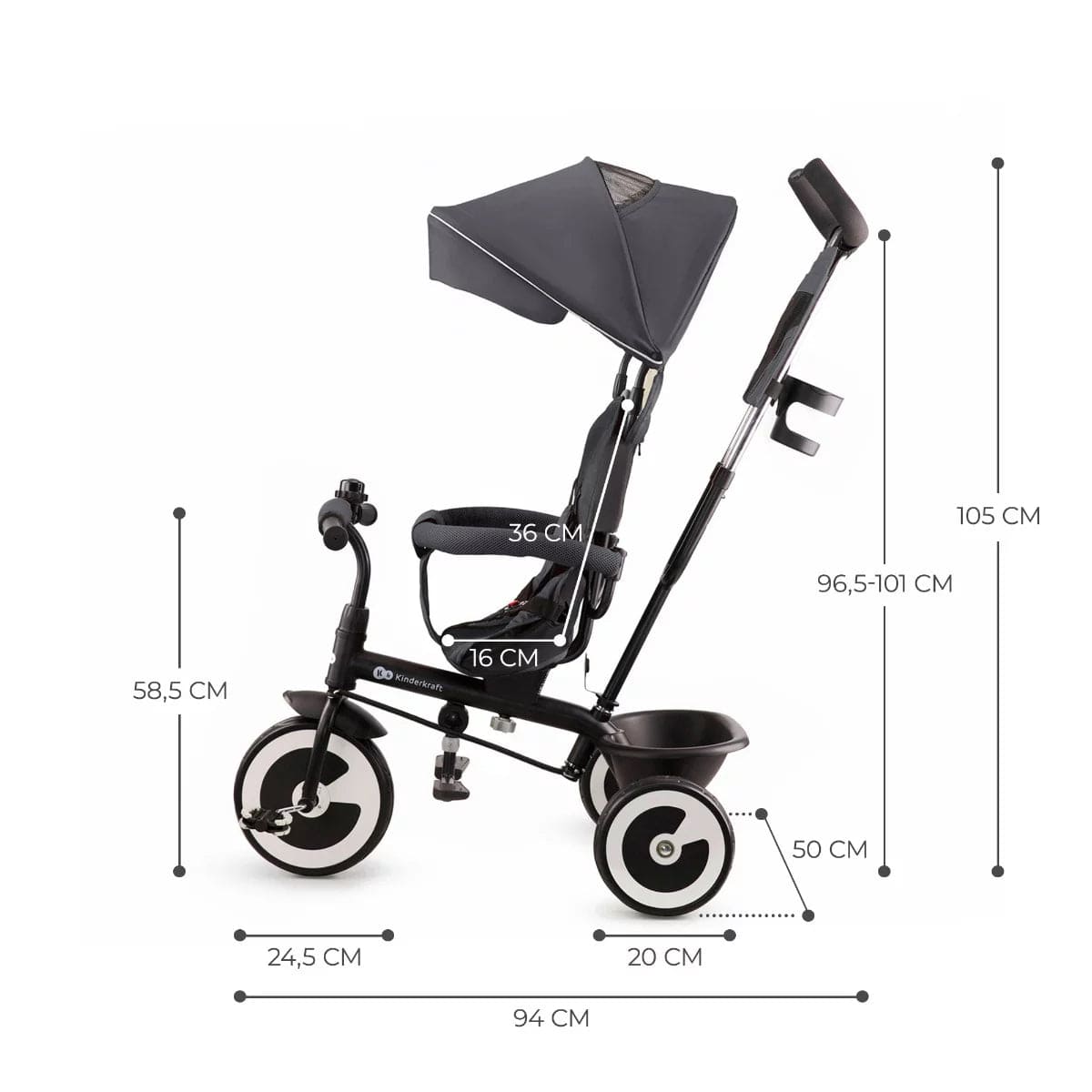 KINDERKRAFT Coche Triciclo ASTON Grey - Kinderkraft KKRASTOGRY