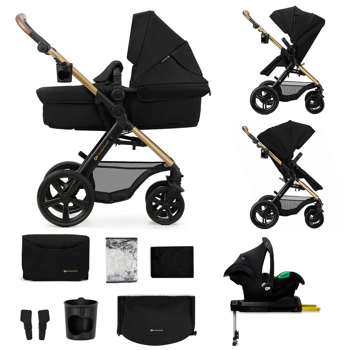 Kinderkraft Coches Travel System Travel System 3 en 1 MOOV 2 XL AIR Pure Black + Silla MINK PRO + Base ISOFIX | Kinderkraft KK73948460076642
