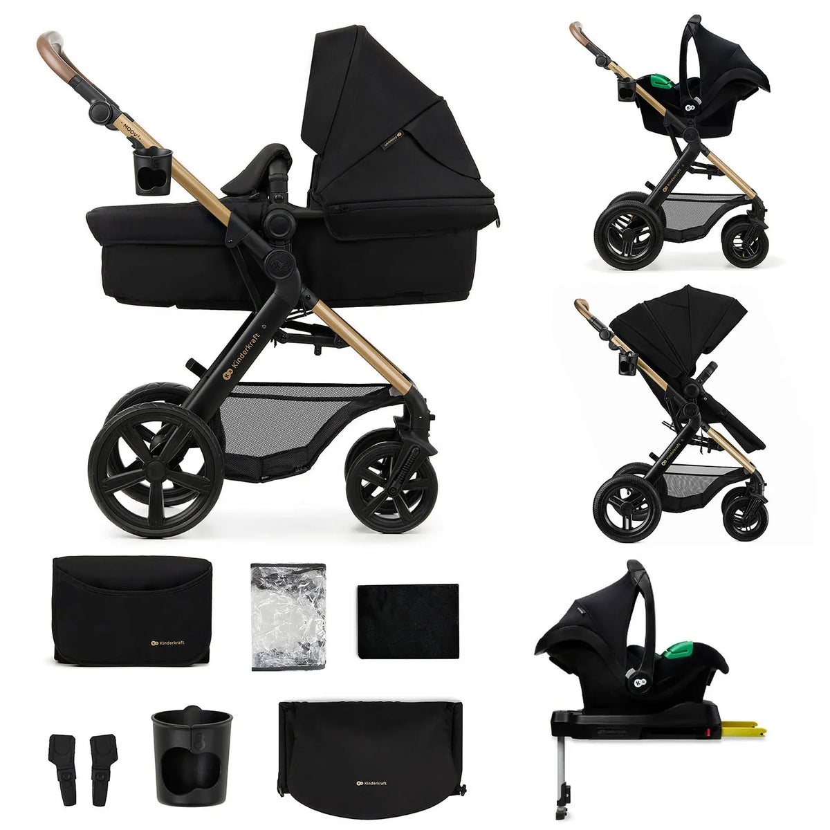 Kinderkraft Coches Travel System Travel System 3 en 1 MOOV 2 XL AIR Pure Black + Silla MINK PRO + Base ISOFIX | Kinderkraft KK73948460076642