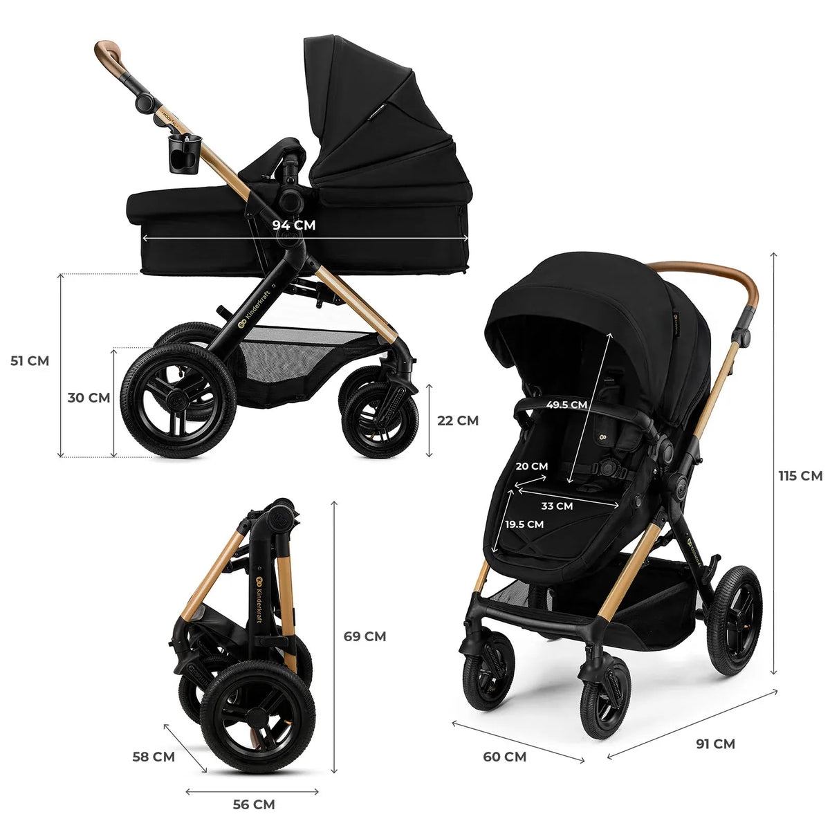 Kinderkraft Coches Travel System Travel System 3 en 1 MOOV 2 XL AIR Pure Black + Silla Nido MINK PRO | Kinderkraft KSMOOVXLBLK