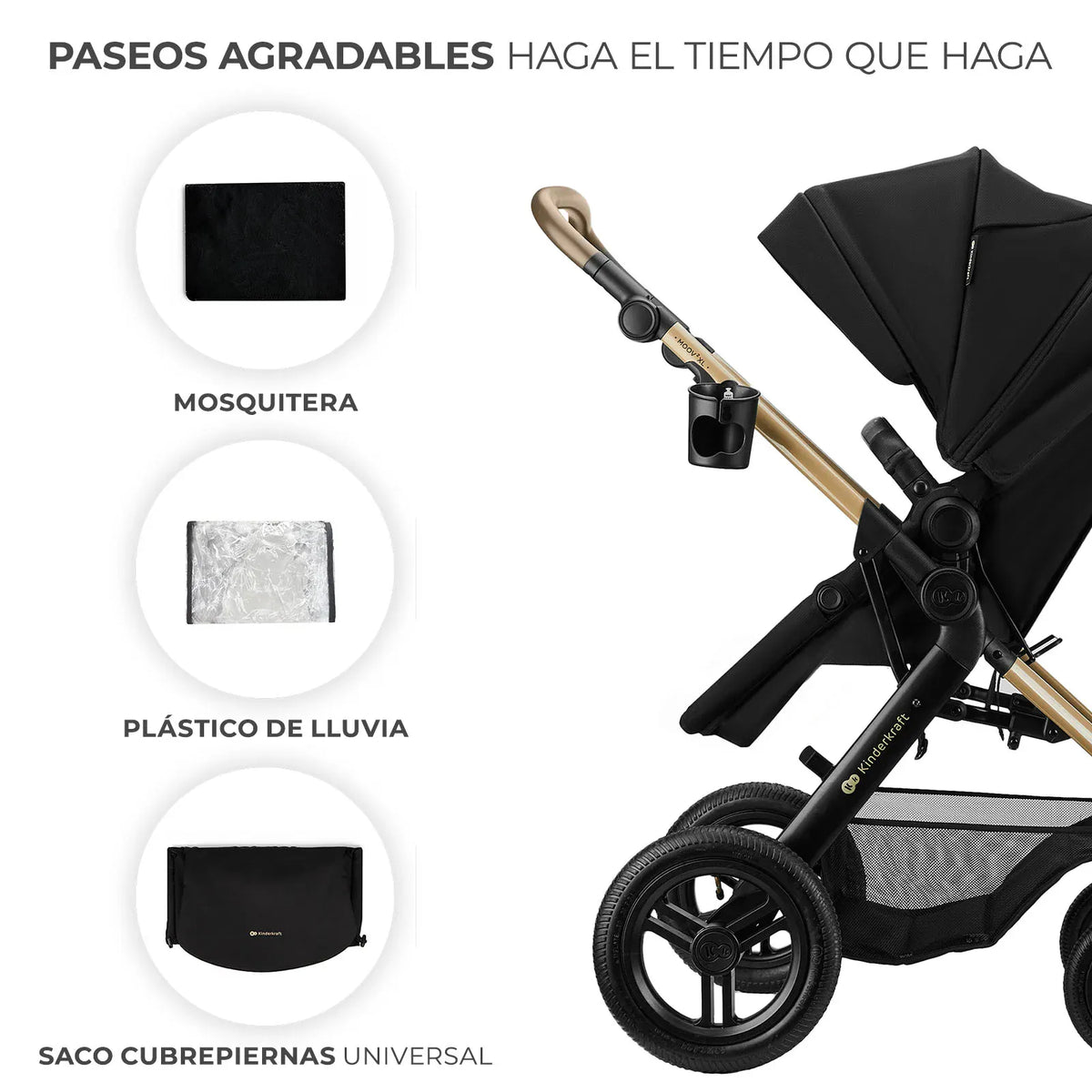 Kinderkraft Coches Travel System Travel System 3 en 1 MOOV 2 XL AIR Pure Black + Silla Nido MINK PRO | Kinderkraft KSMOOVXLBLK
