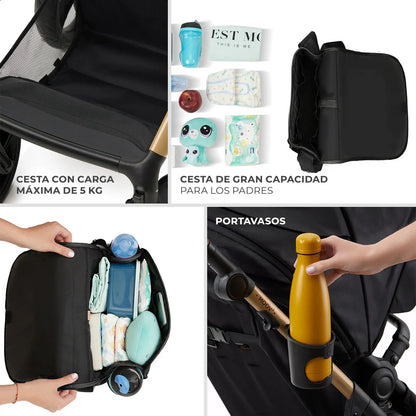 Kinderkraft Coches Travel System Travel System 3 en 1 MOOV 2 XL AIR Pure Black + Silla Nido MINK PRO | Kinderkraft KSMOOVXLBLK