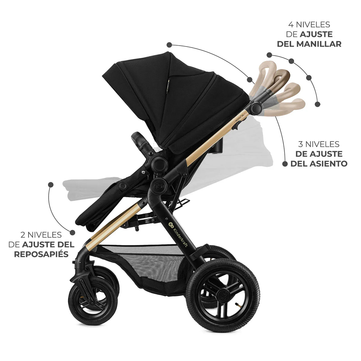 Kinderkraft Coches Travel System Travel System 3 en 1 MOOV 2 XL AIR Pure Black + Silla Nido MINK PRO | Kinderkraft KSMOOVXLBLK
