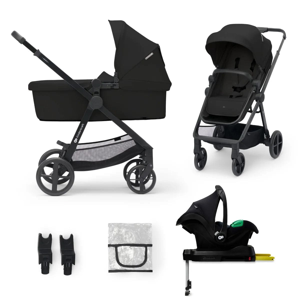Kinderkraft Coches Travel System Travel system coche de paseo newly moon black 3 en 1 + silla de auto mink FX + base KK71027553353910