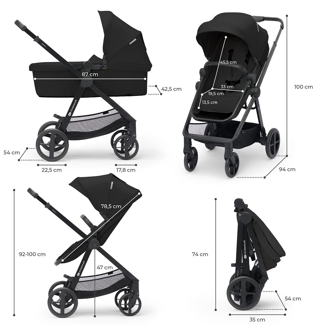 Kinderkraft Coches Travel System Travel system coche de paseo newly moon black 3 en 1 + silla de auto mink FX + base KK71027553353910