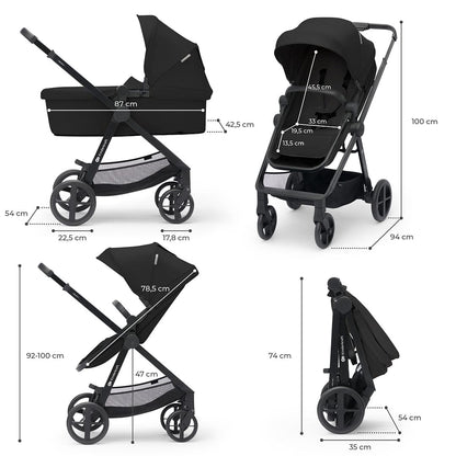 Kinderkraft Coches Travel System Travel system coche de paseo newly moon black 3 en 1 + silla de auto mink FX + base KK71027553353910