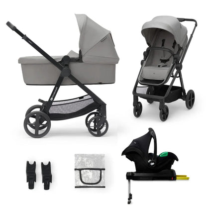 Kinderkraft Coches Travel System Travel system coche de paseo newly moonlight grey 3 en 1 + silla de auto mink FX + base KK71027541499560