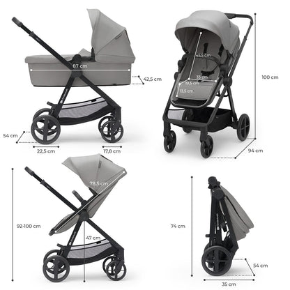 Kinderkraft Coches Travel System Travel system coche de paseo newly moonlight grey 3 en 1 + silla de auto mink FX + base KK71027541499560