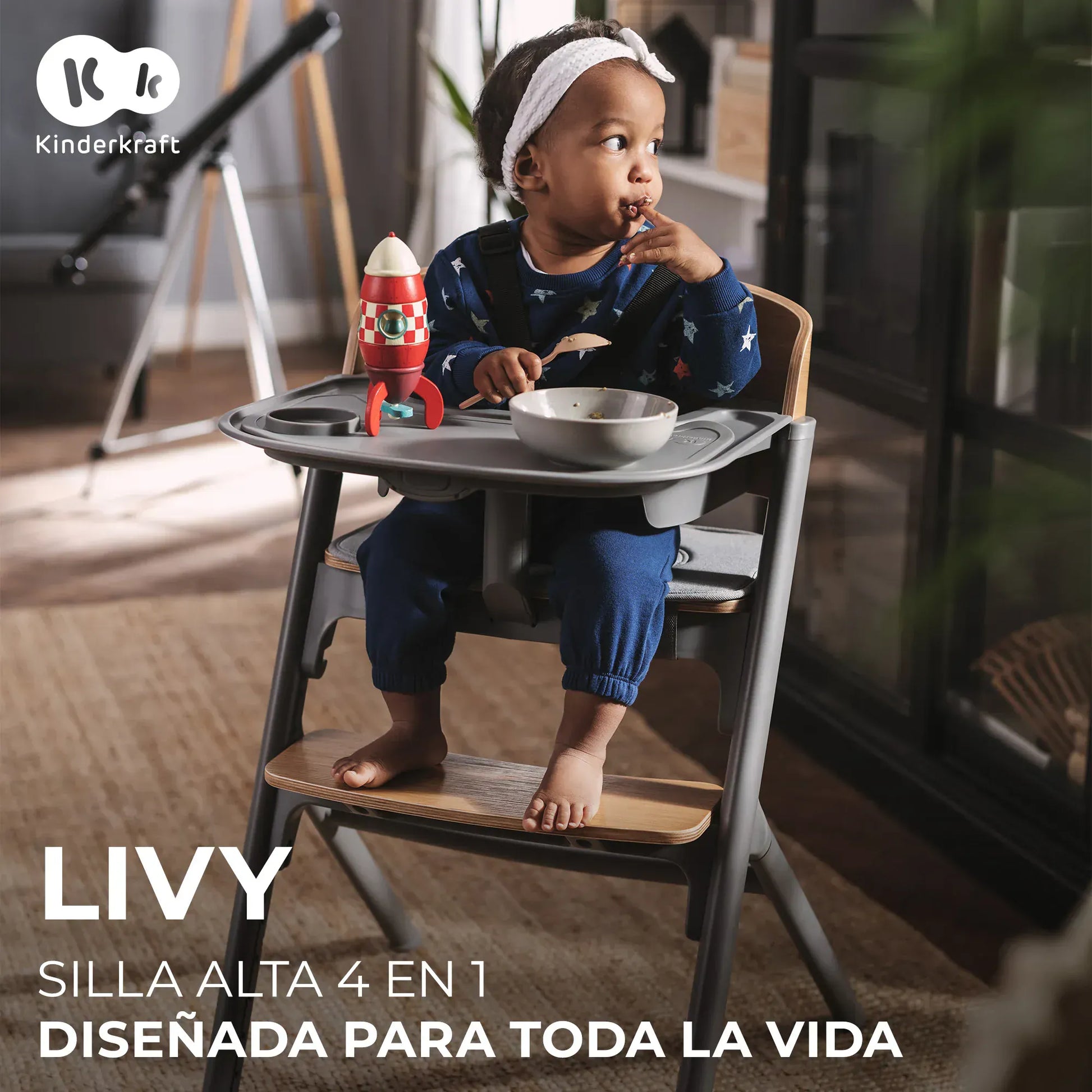 Kinderkraft Sillas de comer Arma tu Pack Silla Livy Wood con Silla Nido Mecedora Calmee - Kinderkraft packlivycalmee