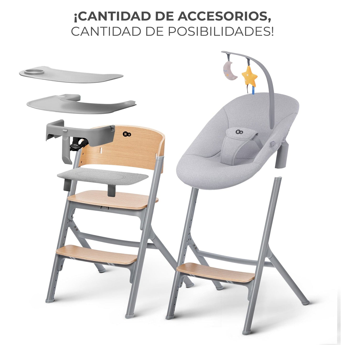 Kinderkraft Sillas de comer Arma tu Pack Silla Livy Wood con Silla Nido Mecedora Calmee - Kinderkraft packlivycalmee
