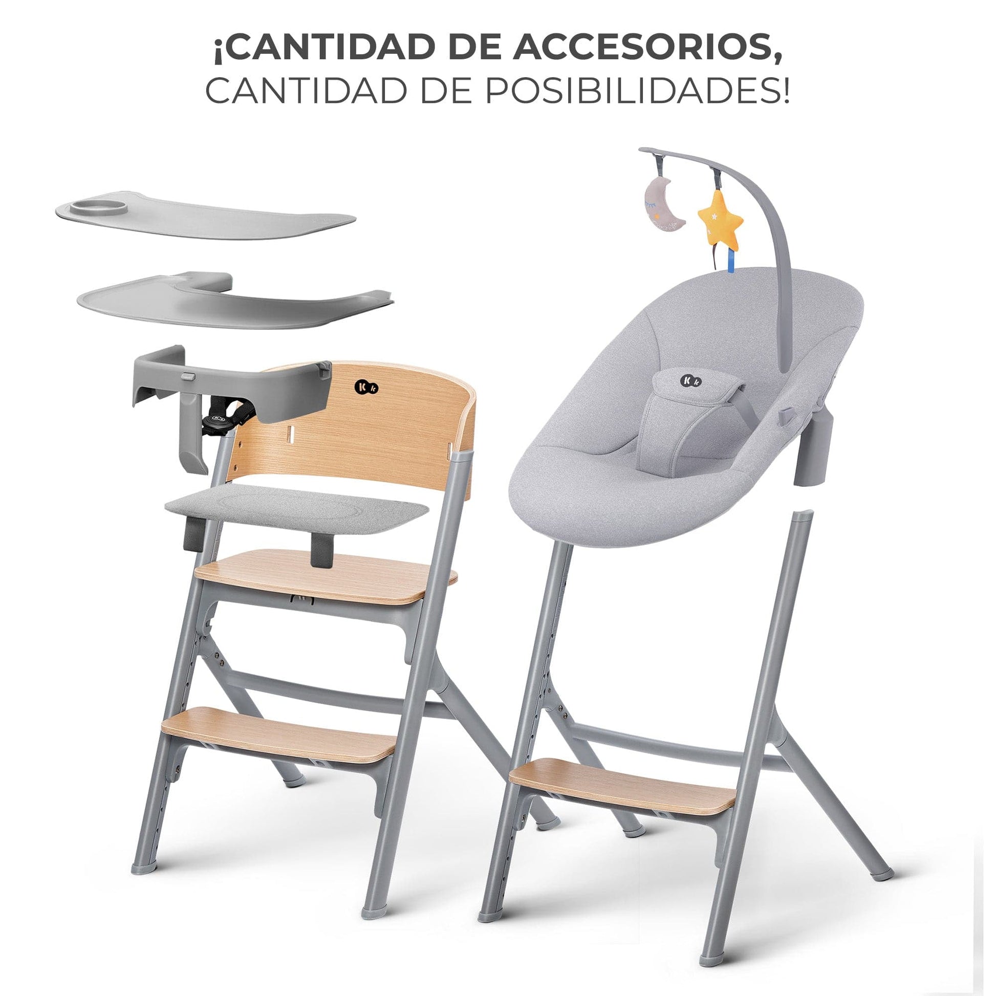 Kinderkraft Sillas de comer Arma tu Pack Silla Livy Wood con Silla Nido Mecedora Calmee - Kinderkraft packlivycalmee