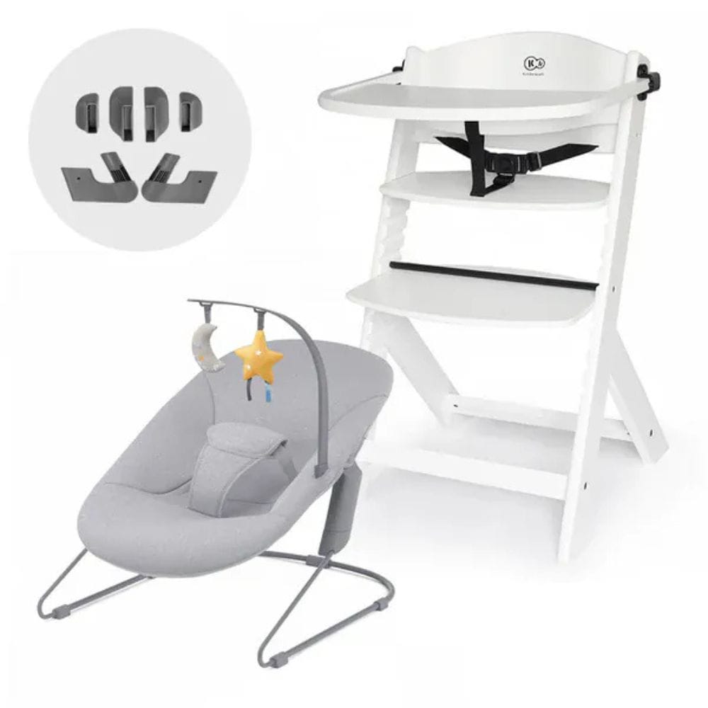 Kinderkraft Sillas de comer Silla de comer evolutiva 4 en 1 Enock + Silla mecedora Calmee Blanca - Kinderkraft KK74950109683593