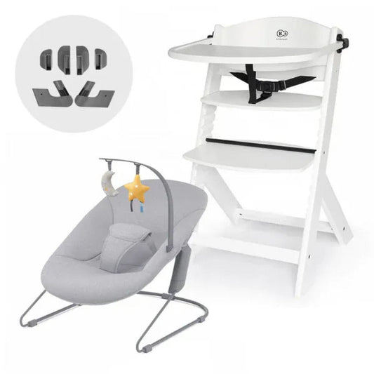 Kinderkraft Sillas de comer Silla de comer evolutiva 4 en 1 Enock + Silla mecedora Calmee Blanca - Kinderkraft KK74950109683593