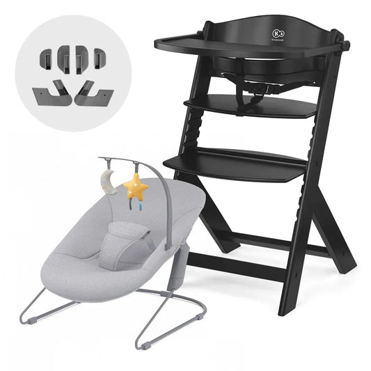 Kinderkraft Sillas de comer Silla de comer evolutiva 4 en 1 Enock + Silla mecedora Calmee Full Black- Kinderkraft KK74950095776609