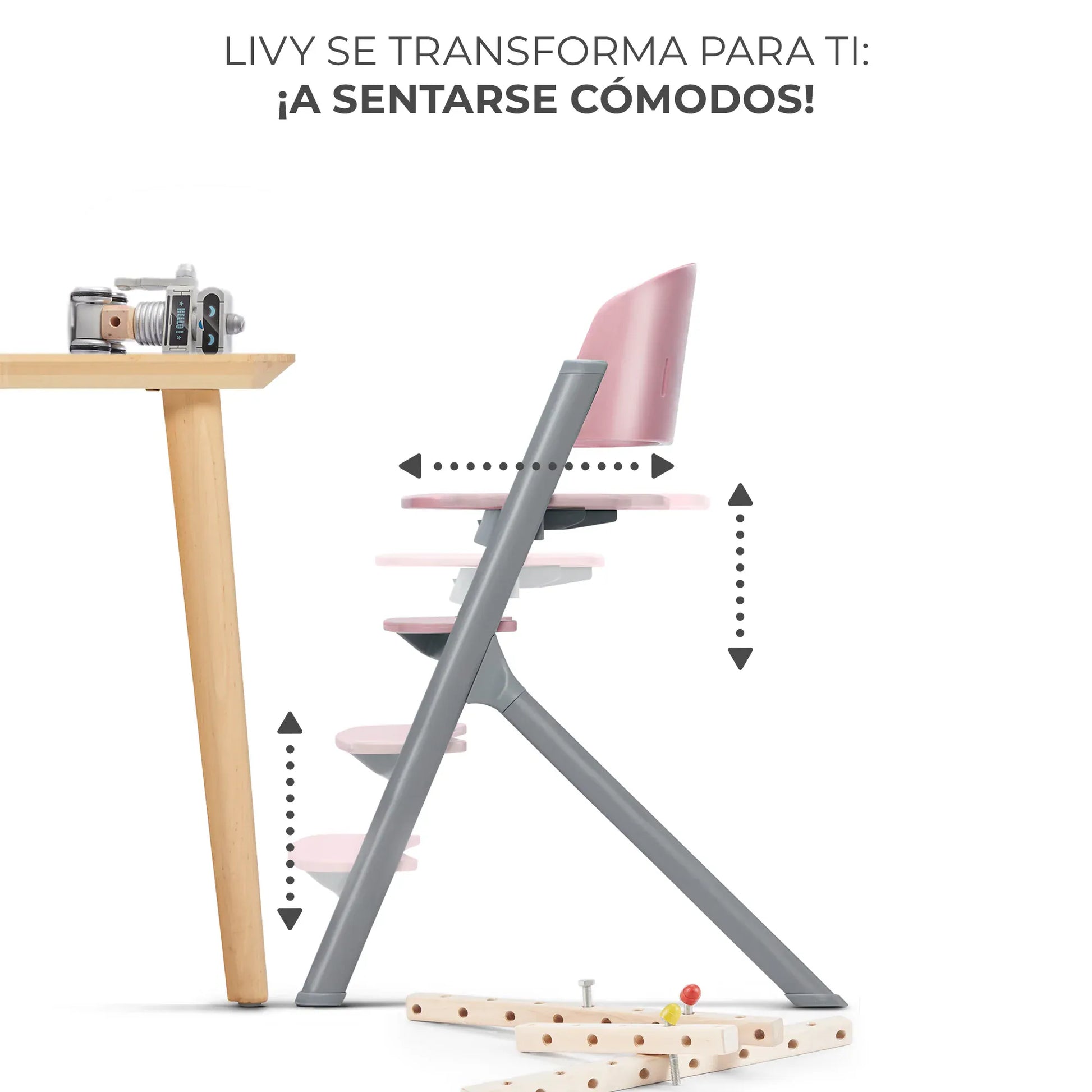Kinderkraft Sillas de comer Silla de comer evolutiva LIVY 4 en 1 incluye silla mecedora PINK Calmee-KINDERKRAF KK68381011998920