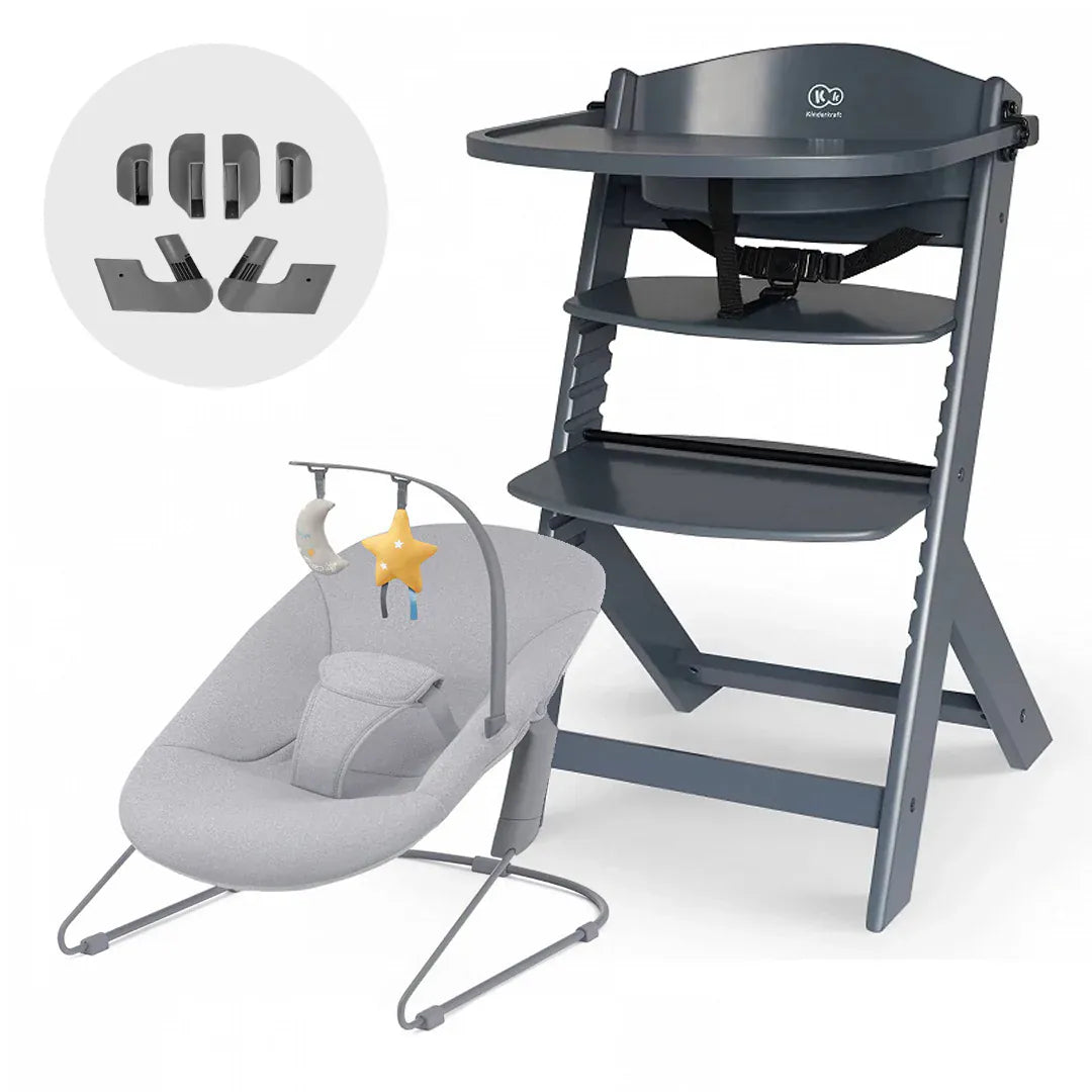 Kinderkraft Sillas Mecedoras Silla de comer evolutiva 4 en 1: silla Enock GREY+ mecedora Calmee- Kinderkraf KK74950123335806