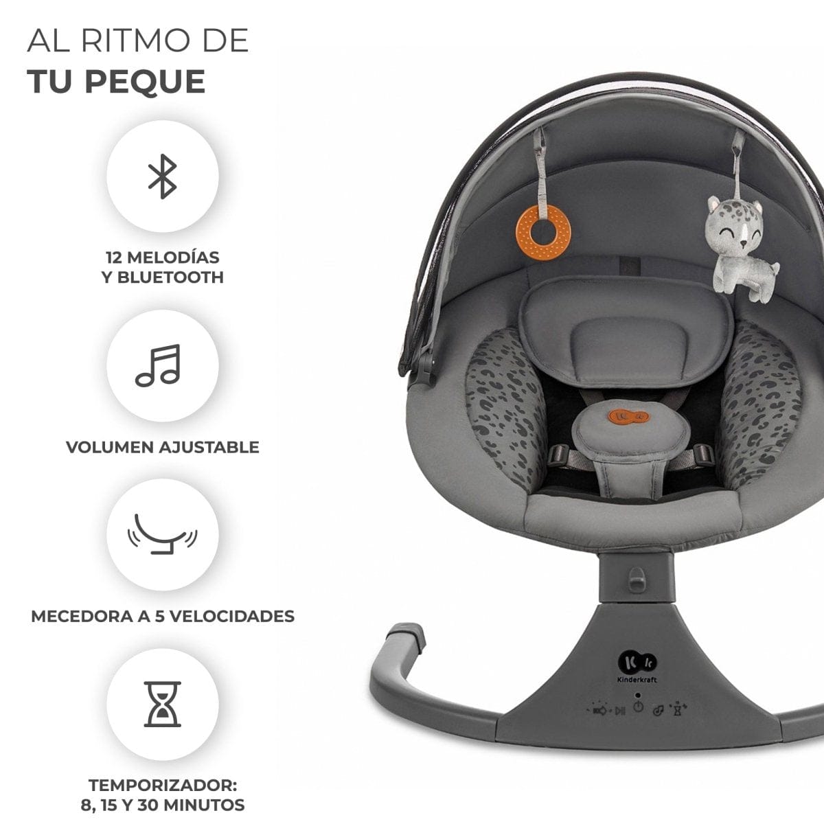 Kinderkraft Sillas Mecedoras Silla Mecedora / Hamaca eléctrica Lumi 2 Dark Grey - Kinderkraf KBLUMIGR